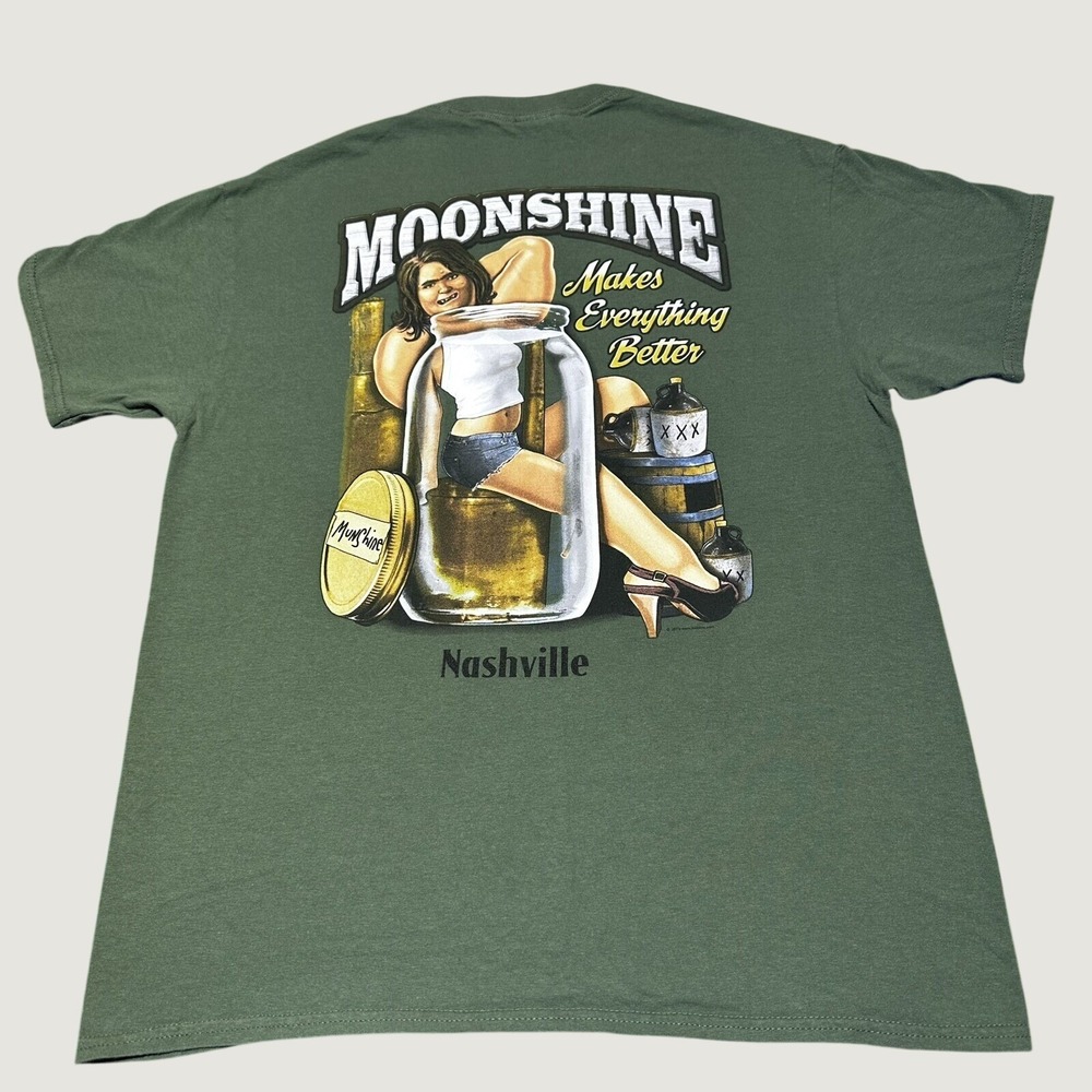 Moonshine Makes Everything Better T-Shirt Mens Large Nashville TN Southern Green